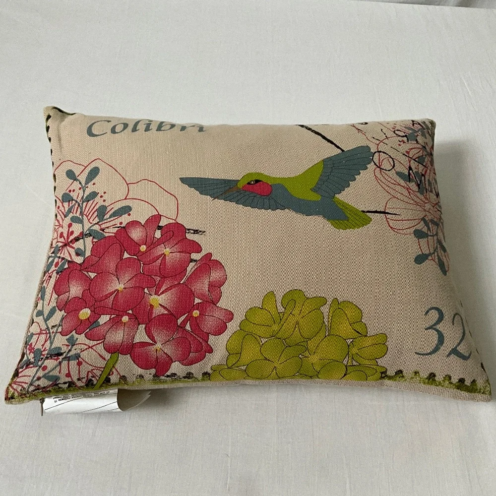 Colibri Bird Floral Accent Lumbar Throw Pillow